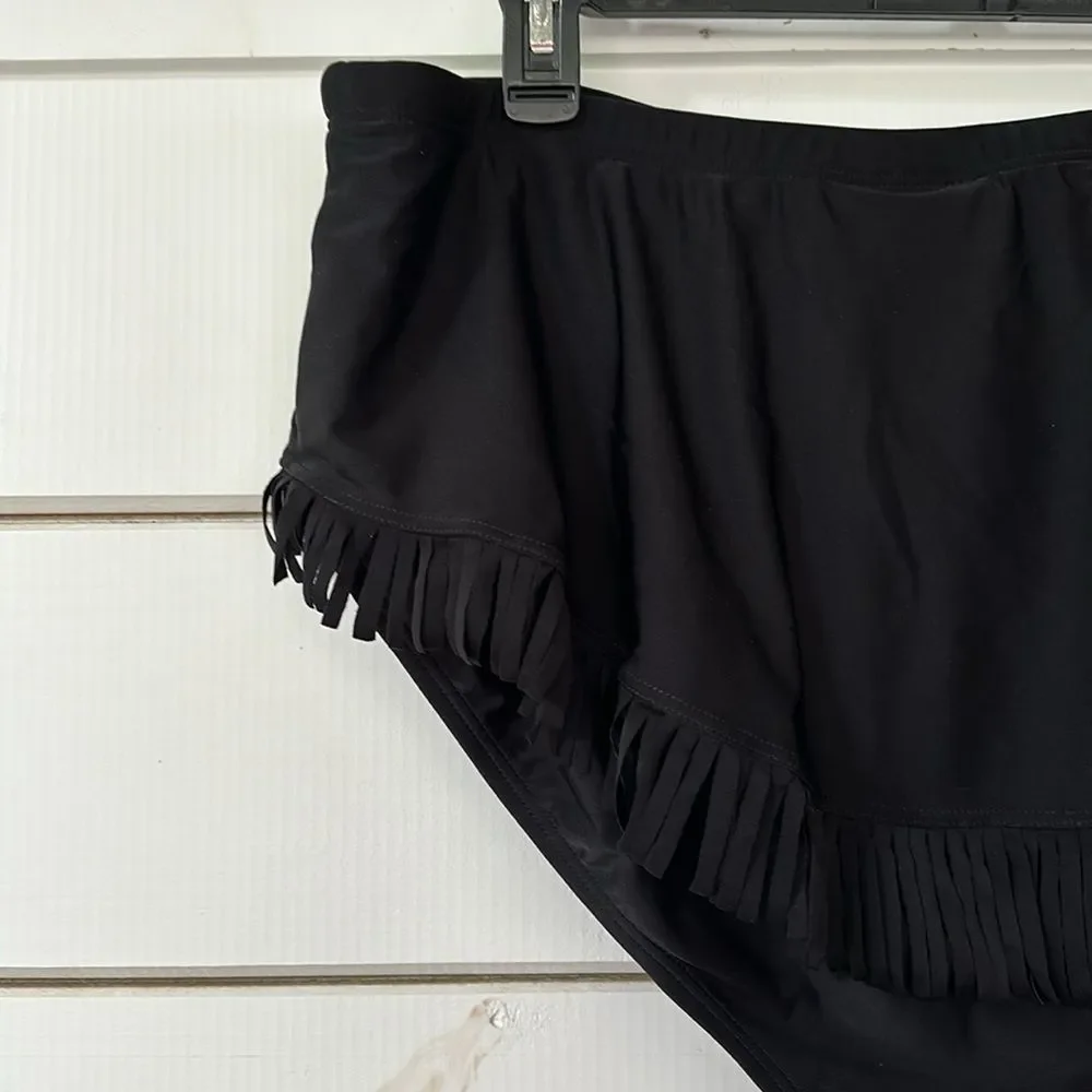 Swimsuits For All Fringe Sarong Swim Skirt Black NEW Size 20